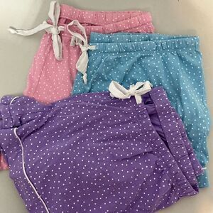 3 pairs Pajamagram Cotton Polka Dot Bottoms Pink, Blue, and Purple size XL
